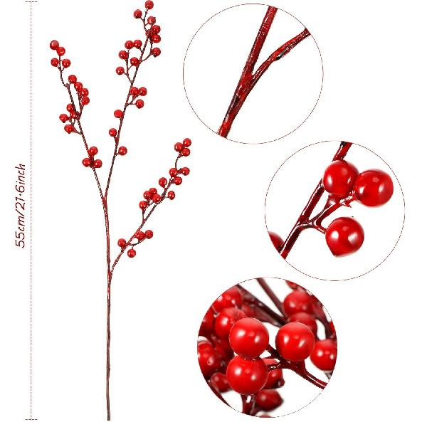 WILLBOND Artificial Red Berry Stems 21.6 Inch Christmas Red Berries Holly Berry Branches for Christmas Tree New Year Decor DIY Craft (8, Simple
