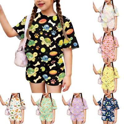 Kids Casual Short Sleeve Animal Print Top and Shorts Set Lightweight Breathable Soft Fabric Comfortable Fit