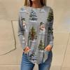 Tee Shirts For Women Casual Round Neck Long Sleeve Shirts Christmas Printing Top Pullover