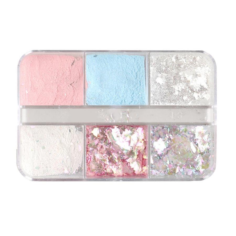 6 Grids Nail Glitter Aurora Mirror Powder Pearly Flakes Pigment, Sparkly Charm for Nail Design Manicures