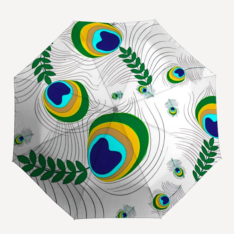 1pc Peacock Feathers Automatic Open/close Umbrella, 8-Rib sturdy structure, Portable Travel Umbrella, Parties, Everyday Usel017