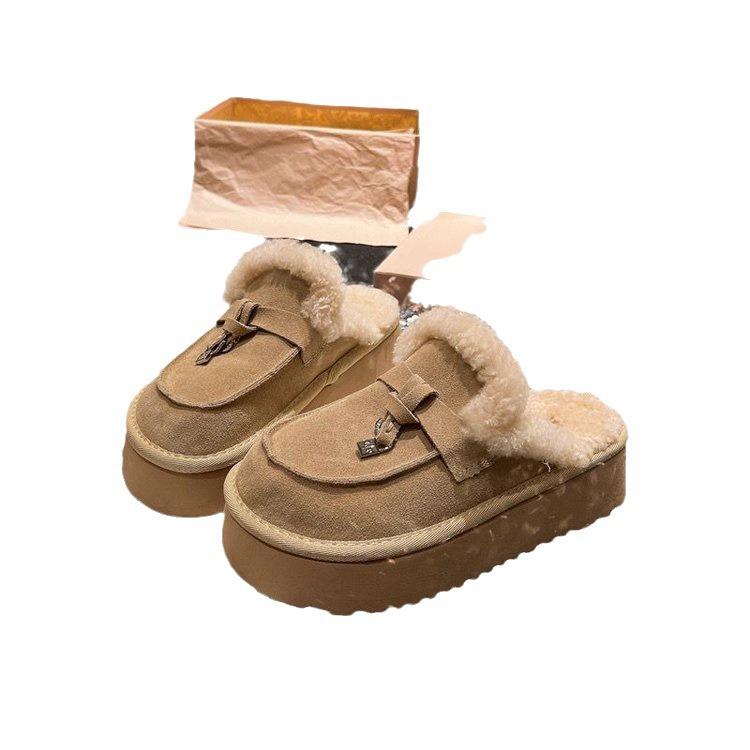 Kunstkarusnahast mähitud peaga karusnahast sussid, naiste plätud, naiste sussid Nišškujundusega hubased mitmekülgsed villased sussid