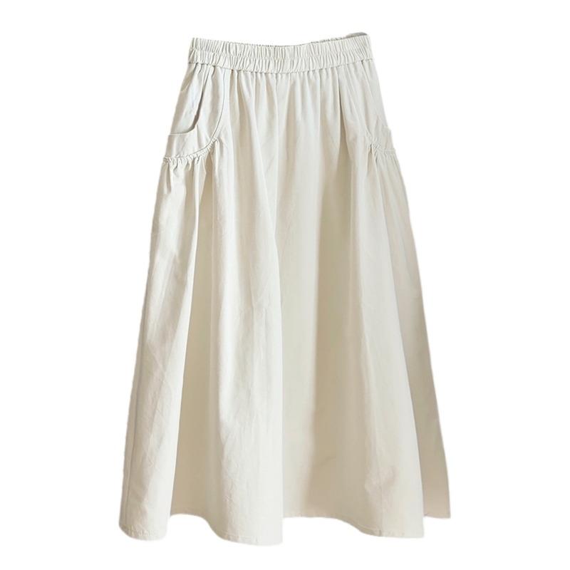 Spring and Autumn new elastic waist loose pocket skirt women's high waist A-shaped skirt big pendulum medium and long umbrella skirt