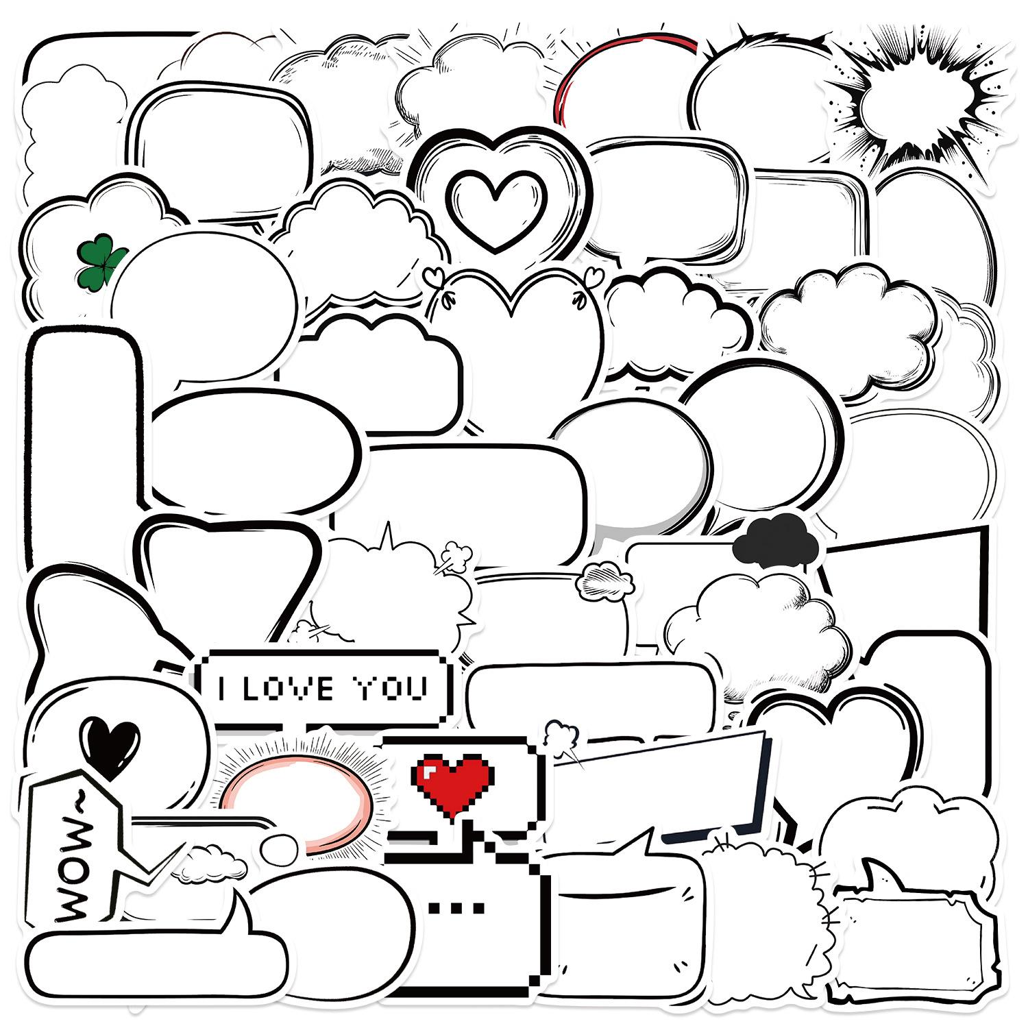 

50 Черно-белых наклеек-граффити с пузырчатой рамкой для украшения гитары, блокнота, чемодана, сделай сам, водонепроницаемые