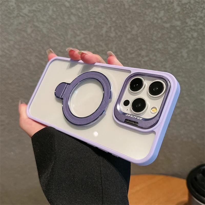 With Two Metal Rings Stand Case For iPhone 15 14 13 12 11 16 Pro Max 15 Plus Case for Magsafe Magnetic Wireless Charging Cover