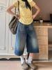 American Women's Plus Size High-Waist Denim Capris - Slimming Mid-Length, Loose Wide Leg for Summer