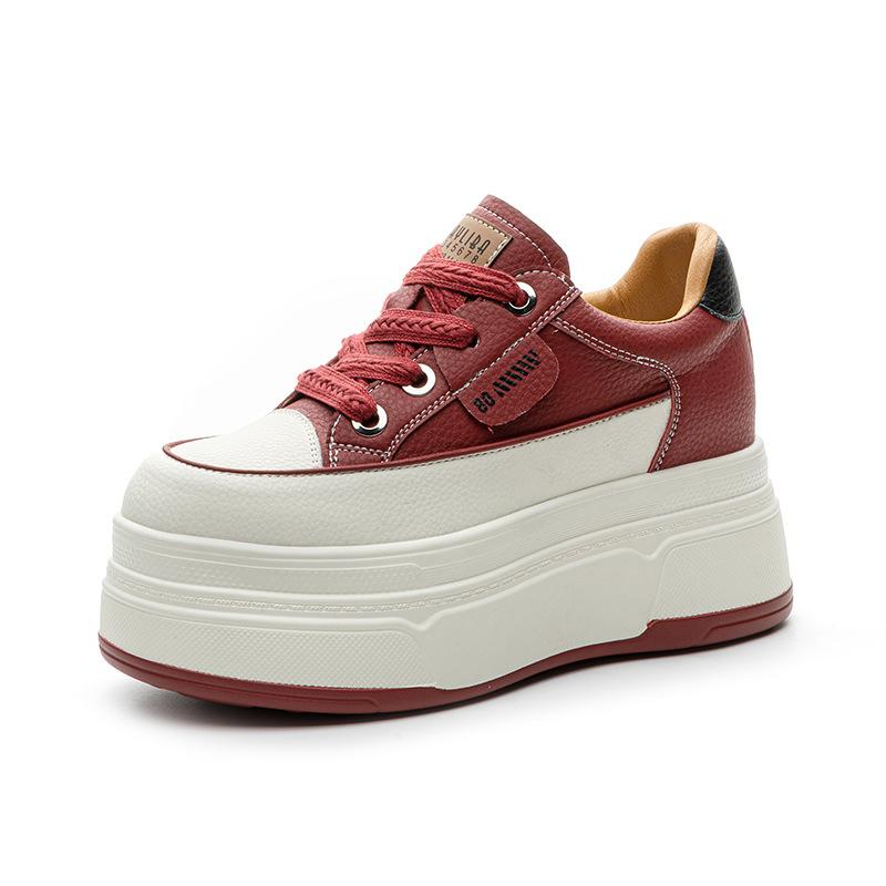 Tênis Plataforma Confortáveis de 9cm 3 Polegadas para Mulheres Couro Genuíno Sapatos Vulcanizados Femininos Plataforma Salto Alto Sapatos Casuais 2026