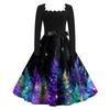 Women's Fashion Retro Long-sleeved Square Collar Christmas Printed Evening Dress