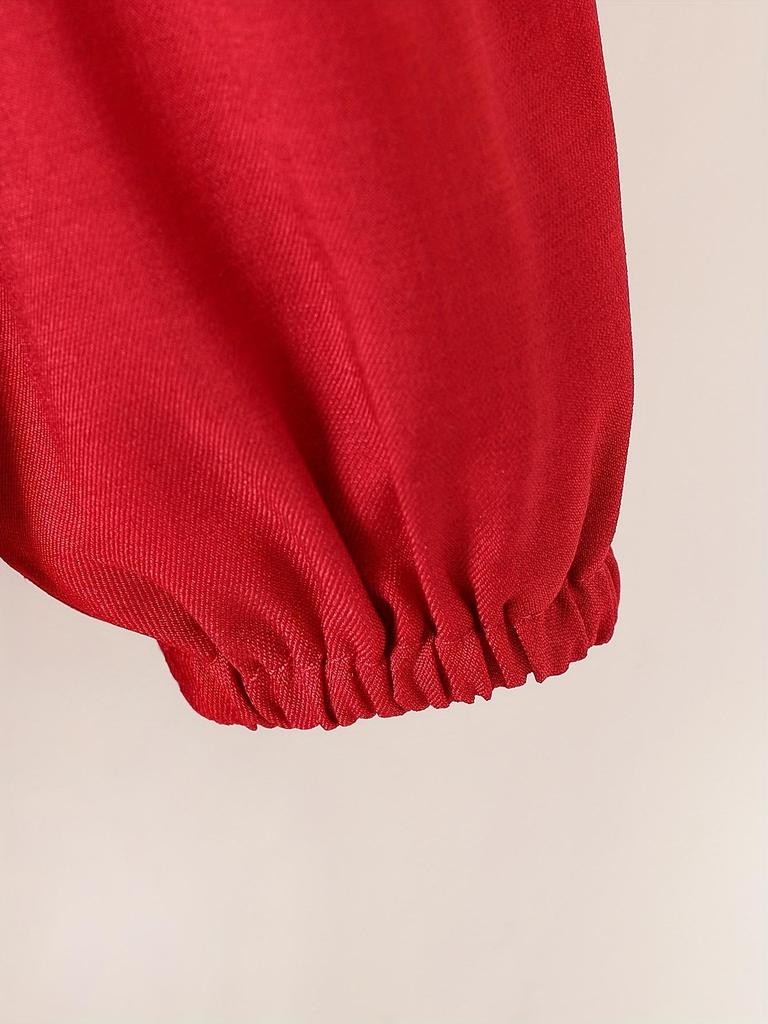 Adorable Red Vintage Dress for Toddler Girls | French-Inspired Floral Embroidered Peter Pan Collar with Bow, Long Sleeve Princess Dress