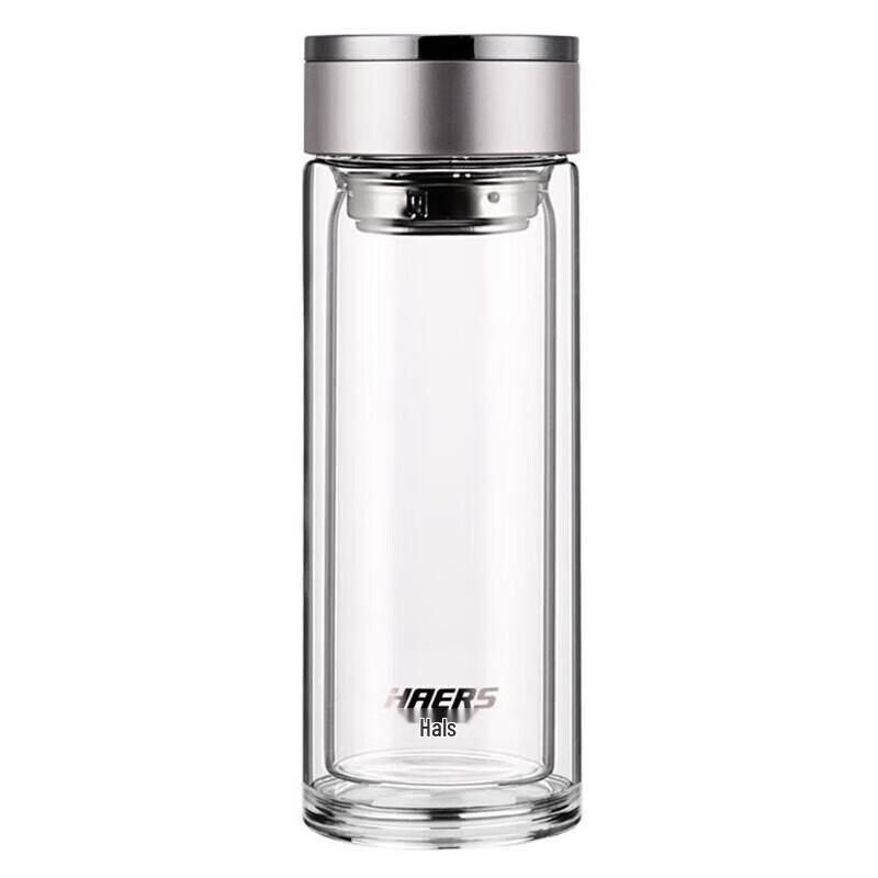 Двухслойный стеклянный стакан для воды HAERS с ситечком для чая 300ml серебряный