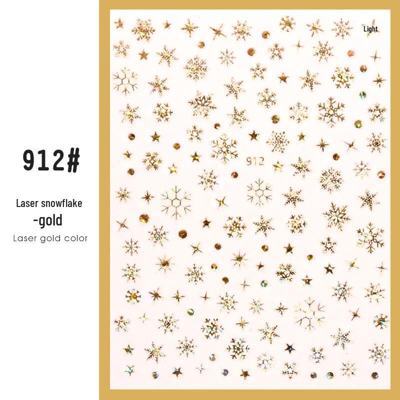 Snowflake Nail Stickers: White Back Adhesive Decals for Christmas, with Gold & Silver Laser Designs