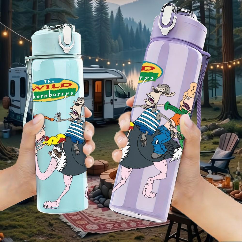 1PC Cowboy Horse Cartoon 750ml Sports Water Bottle Leakproof Straw Lid Outdoor Office Home