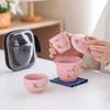 Cute Pink Travel Tea Set, Exquisite Ceramic Gaiwan, Outdoor Camping Tea Brewing Set, Teapot, Teacup, Portable Bag