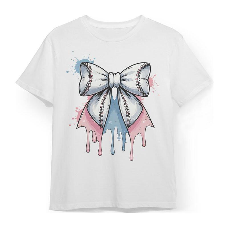 

Women s Oversized T-shirt with Butterfly Bow Gradient White 100% Cotton Tee M