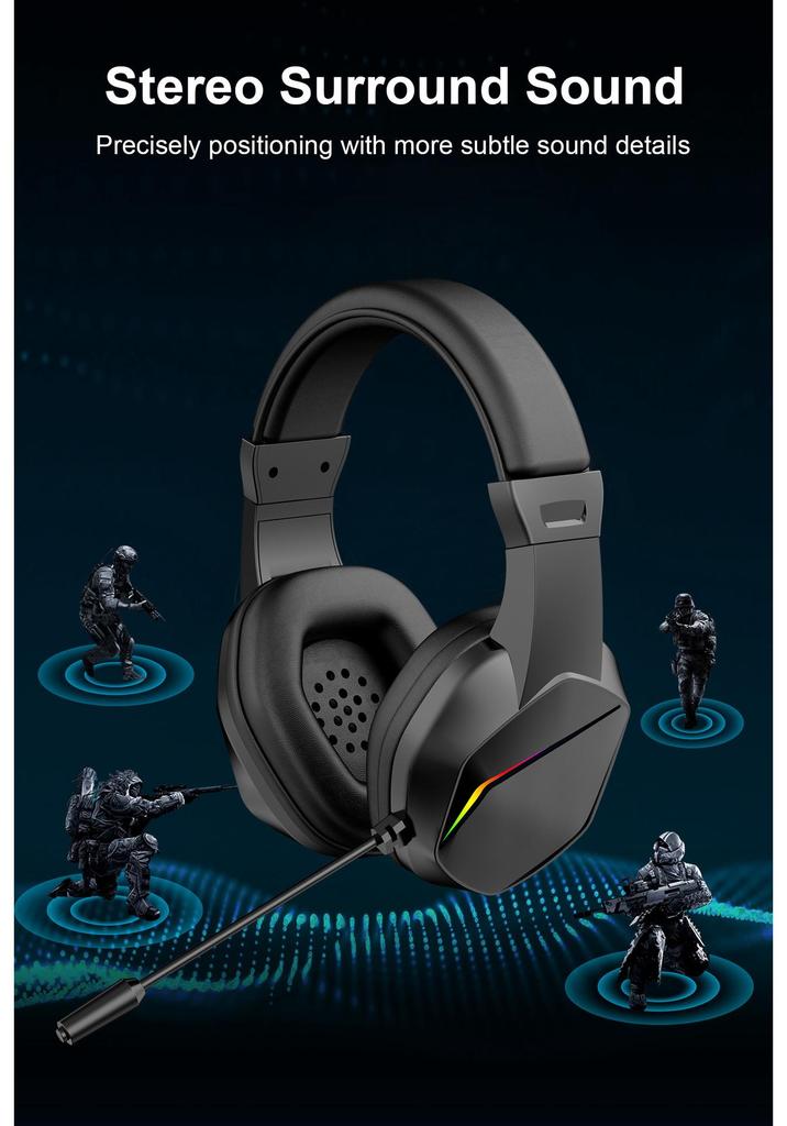 2.4G Bluetooth Luminous Gaming Headset with USB Wireless Transmitter - Low Latency Esports Audio.