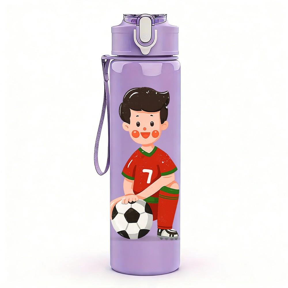 1PC Little Boy Kicking Soccer Print 750ml Color Plastic Sports Water Bottle Leakproof Flip Straw Lid Suitable for Sports Office Home Use