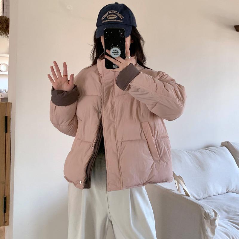 Cotton-padded Women's Short Plaid Winter Loose Casual Splicing Contrasting Color Plaid Cotton-padded Jacket Thickened