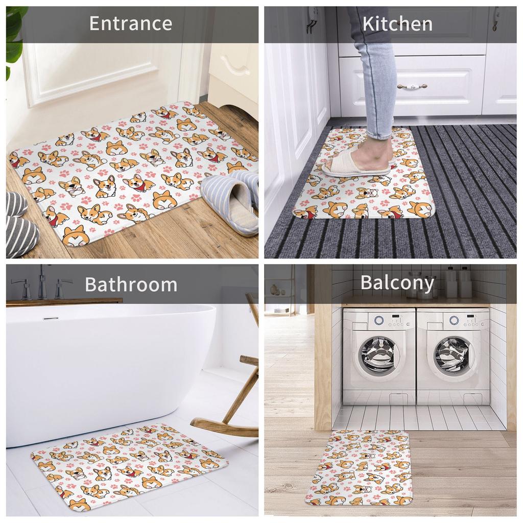 Cute Corgis Doormat Non-Slip Entrance Kitchen Bathroom Floor Door Mats  Toilet Rug Carpet Footpad
