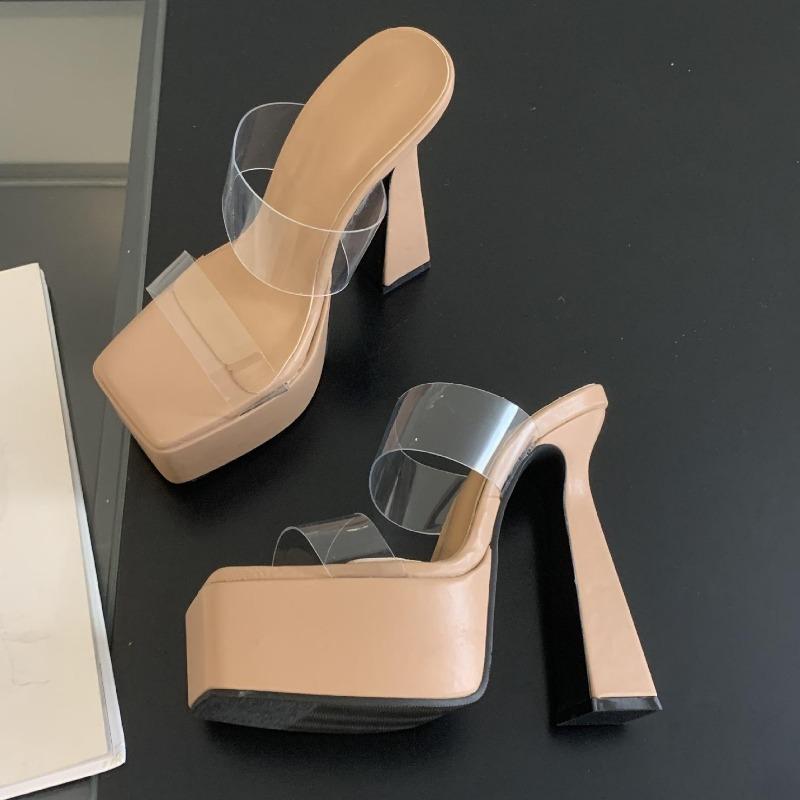 Fashion Summer Shoes for Women 2025 New Transparent PVC Sandals Outdoor Slippers Waterproof Platform Slide High Heels 15CM Tacones