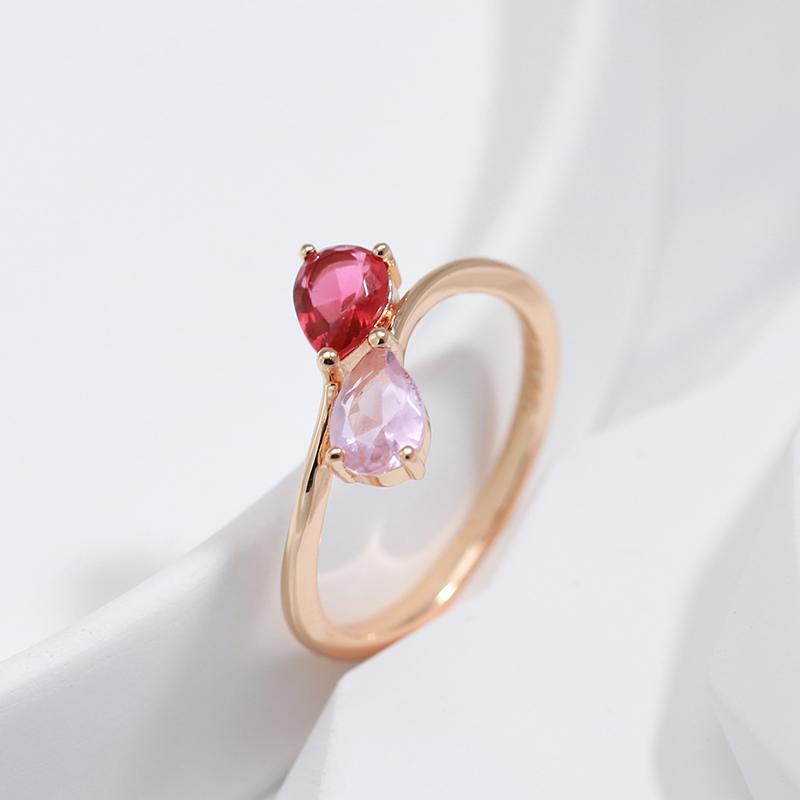 Kienl New Red With Pink Natural Zircon Rings For Women  Rose Gold Simple Slim Romantic Fashion Jewelry Gift For Girl Friend