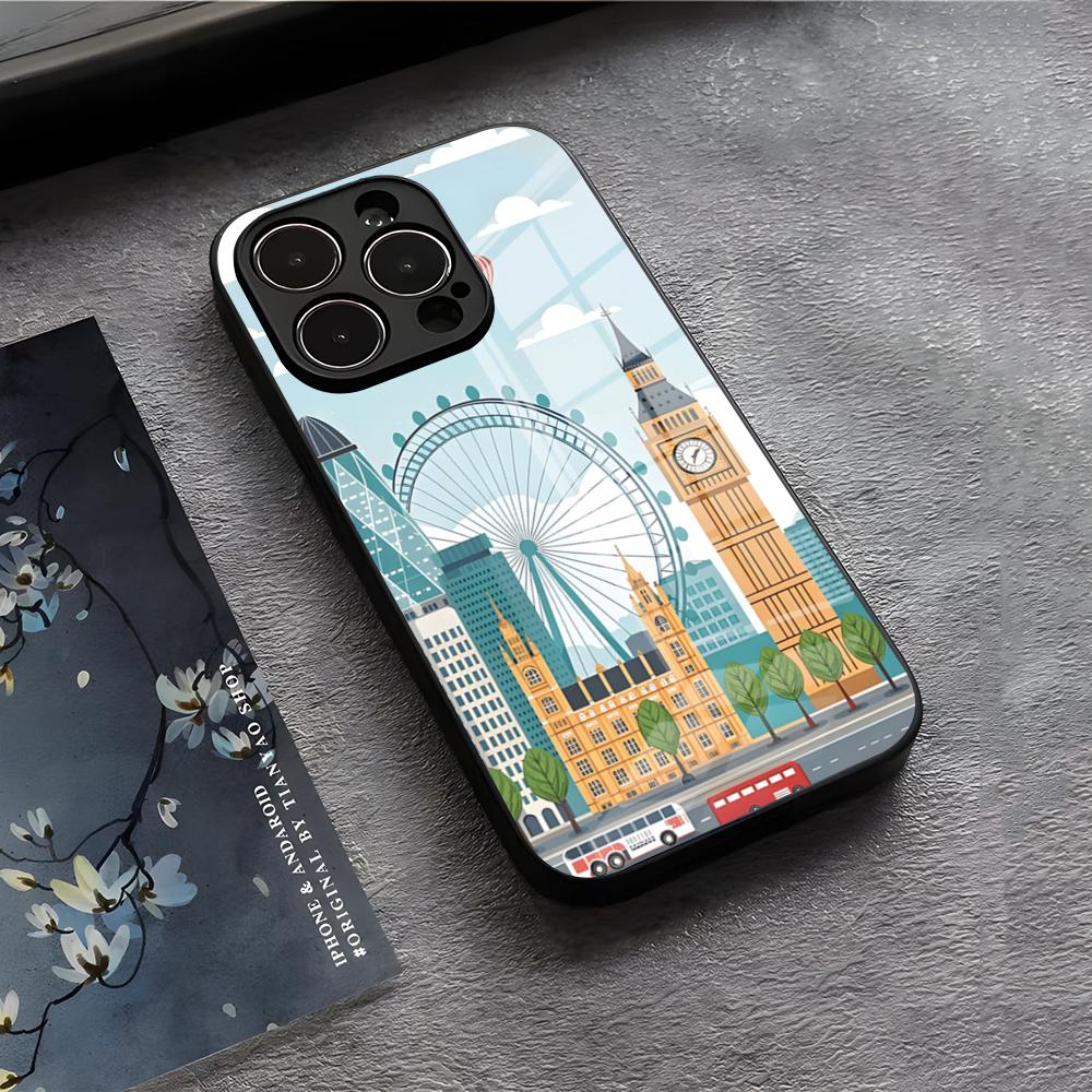 London Big Ben Phone Case For IPhone 17 Air 16 E Pro Max 15 14 13 Mini 12 Pro 11 Max Plus Black Glass Cover