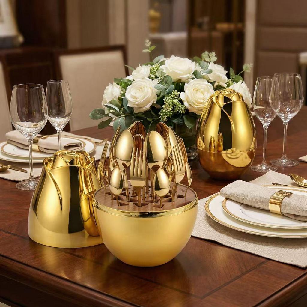 Creative Rose Stainless Steel 24-Piece Cutlery Set - Ideal for Tableware, Birthday & Wedding Gifts