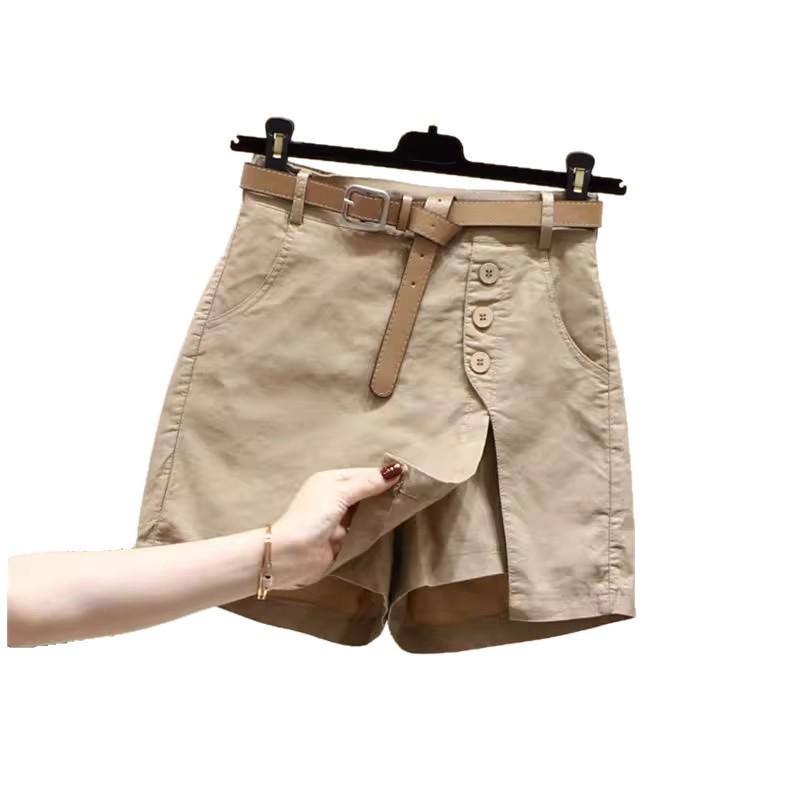 Khaki Women's Elastic High-Waist Mid-Calf Skort - European Style, Slimming & Versatile for Summer Casual Wear