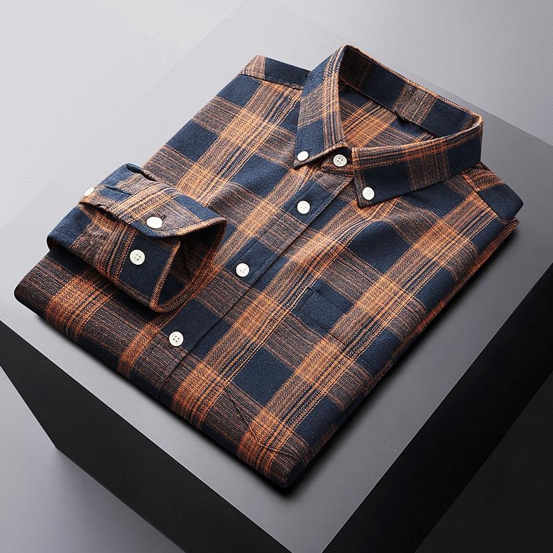 

Plus Size Men s Brushed Plaid Long-sleeved Shirt for Autumn/Winter 10XL