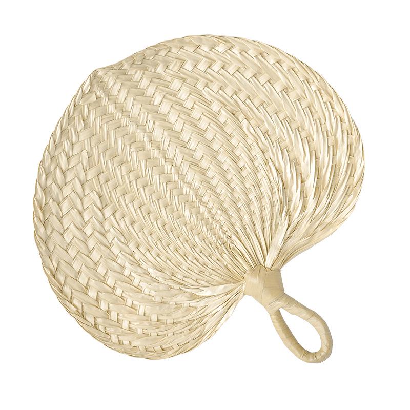Liangshun Handmade Large Cattail Palm Leaf Fan with Curved Handle
