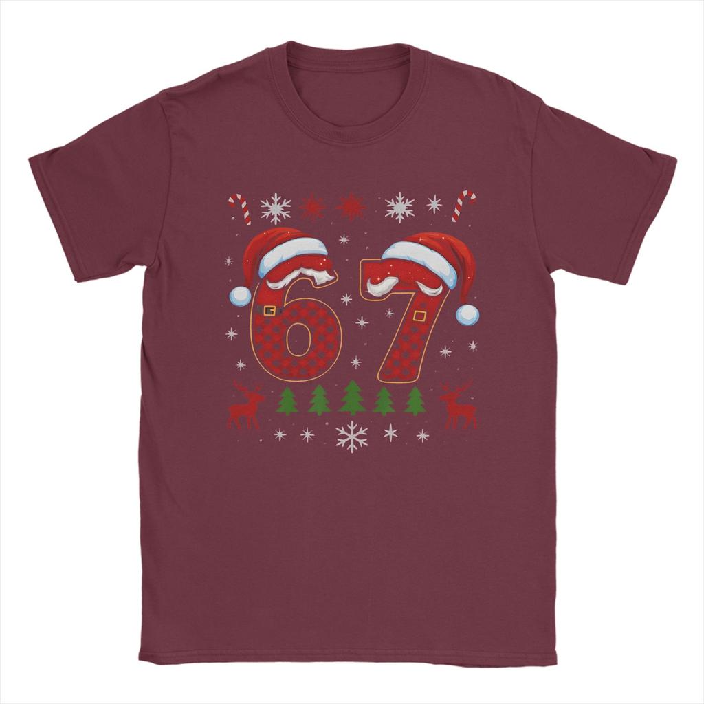 Funny 67 Six Seven Squad Meme Christmas Ugly T-Shirt Men Pure Cotton Tee Shirt Round Neck Short Sleeve T Shirt Gift Idea Clothes