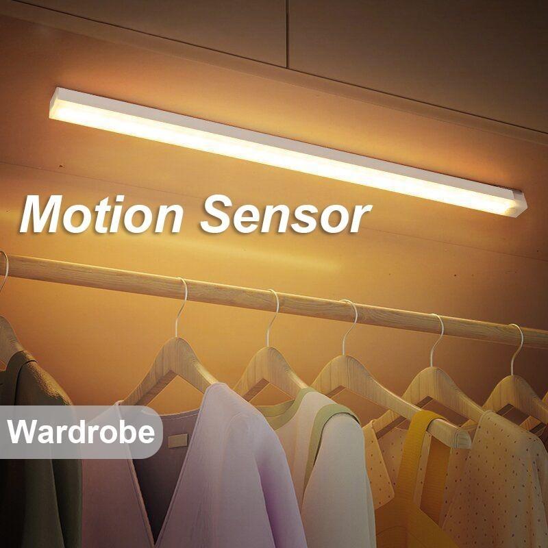 10/20/30/50CM LED Night Light Motion Sensor USB Rechargeable Ultrathin Wireless Wardrobe Kitchen Cabinet Night Light Warm Light
