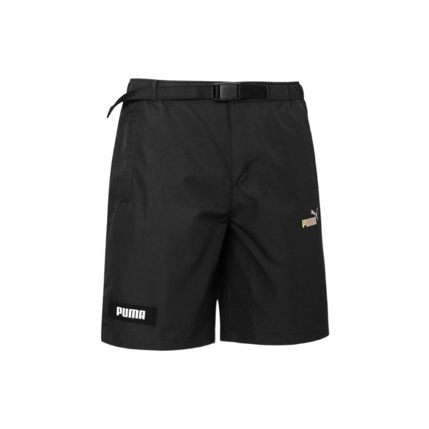 Puma Solid Color Logo Belt Straight Leg Shorts Unisex shorts Black 671965-01