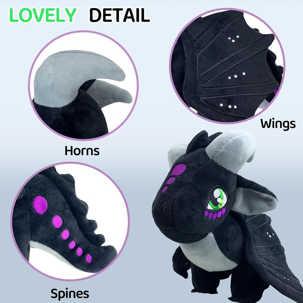 Wings of Fire Toys Dragon Plush Toy Soft Stuffed Animal Cool Black Dragon Decor Merch Special Gift for Kids Boys Girls Age