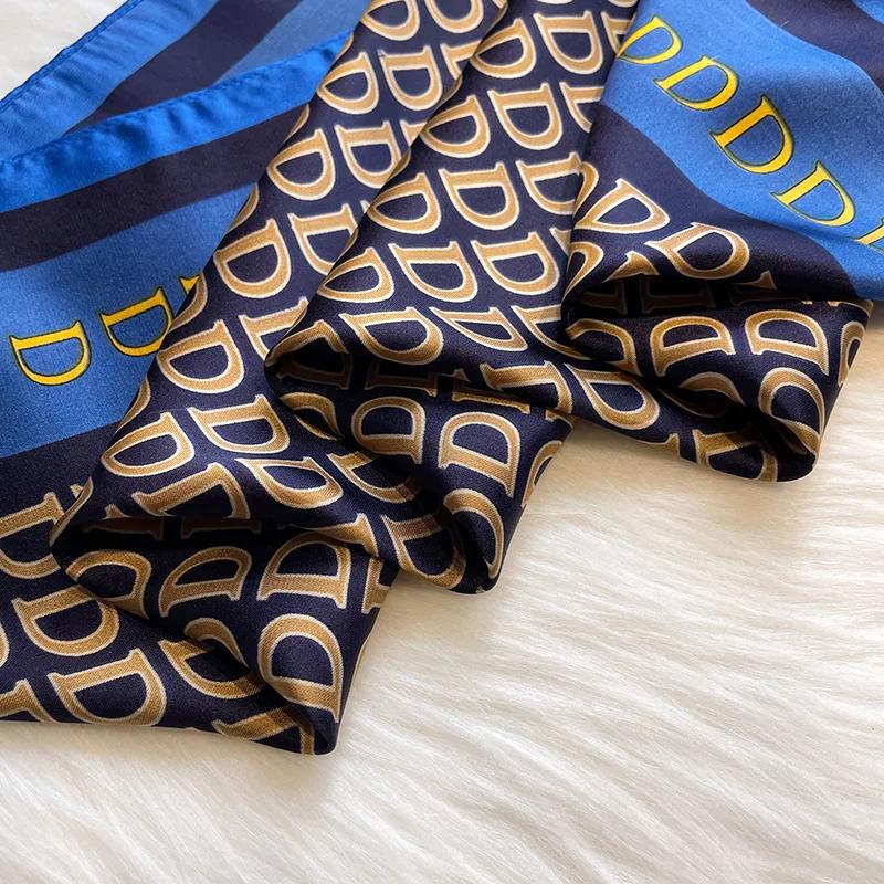 SpringSummer Letter D Print Neckerchief Fashion 70*70Cm Green Square Scarf Women’S Breathable Imitation Silk Bandannas