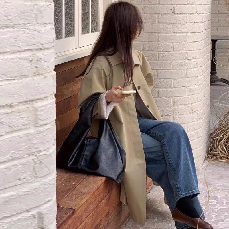 Women's 2025 Spring Petite Mid-Length Casual Trench Coat