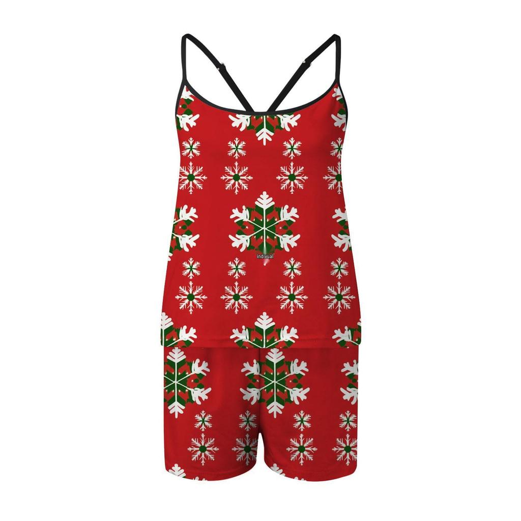 2024 Women's Christmas Print Sleeveless Top & Shorts Pajama Set