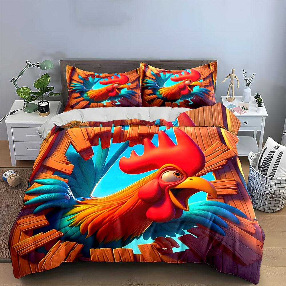 Colorful Rooster Themed Decor Set  Kid'S And Adults' Bedroom Decor, Exquisite Three-Piece Bedding Set Gift
