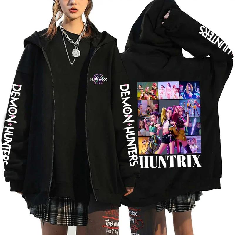 Hot Kpop Demon Hunters Printed Hoodies Hip-hop Zipper Hoodies Autumn Winter Streetwear Sweatshirt Women Men Long Sleeve Zip Coat