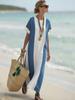 2026 Spring Color Block Print Round Neck Loose Women's Dress