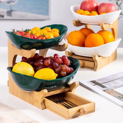 Storage Tray with Stable Wood Frame Elegant Modern Oval Design Tray Space-Saving Organizer for Fruits Vegetables Snacks