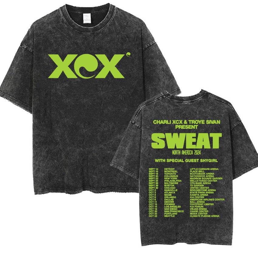 Limited Charlie XCX 365 Party Girl Brat Sweat Album T-shirt Vintage Washed Hip Hop Tshirts Men Women Casual Short Sleeve T Shirt S