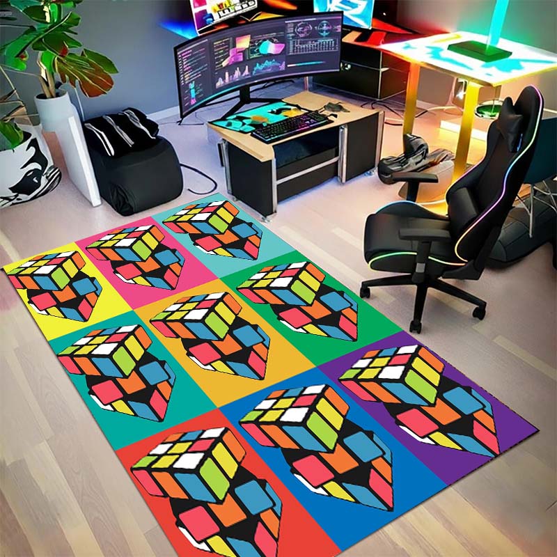 3D Cube-Pattern Rug – Suitable for Bedroom Bedside, Home Balcony, Bay Window, or Playroom; Large Non-Slip Mat