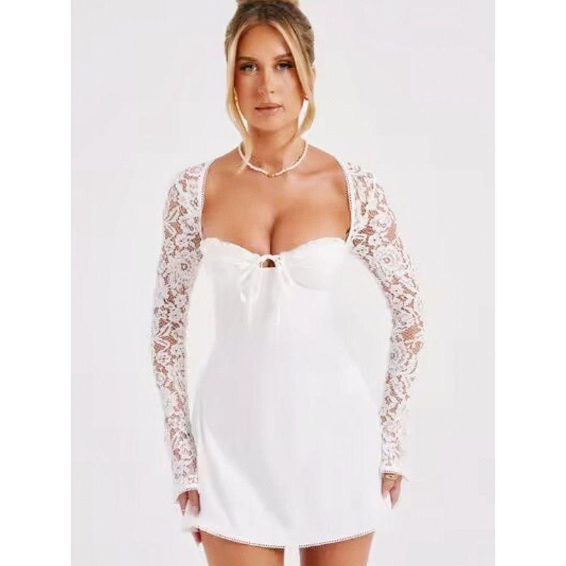 Sexy Spitzenärmel Schlankmachendes Kleid Rückenfrei zum Schnüren