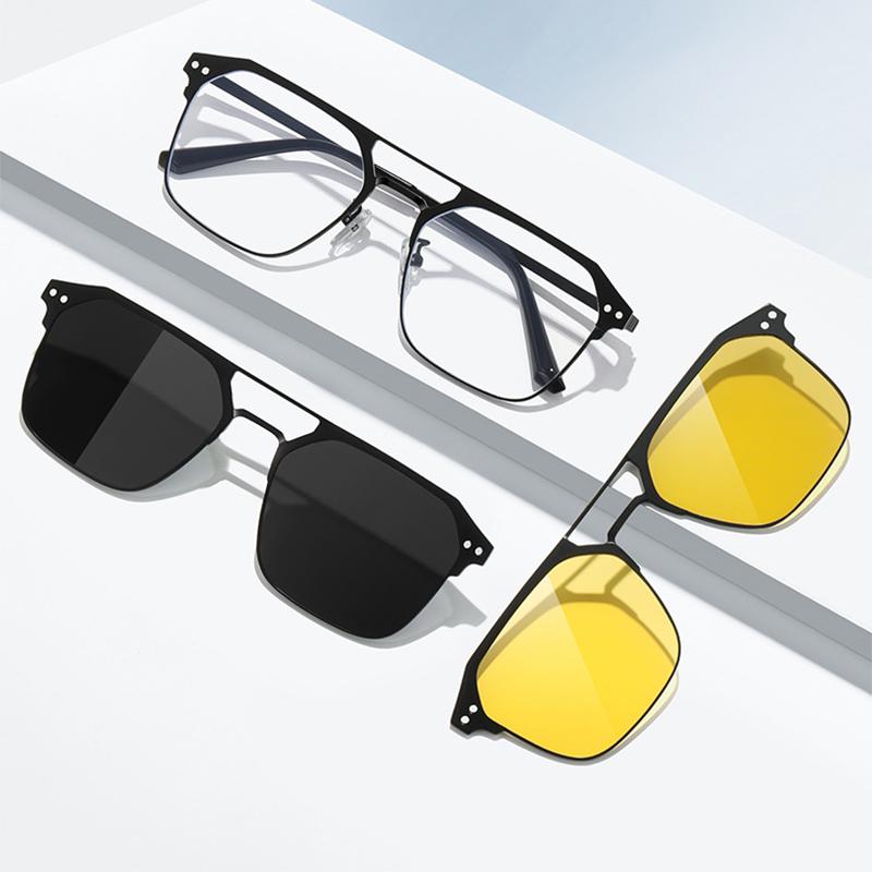 Magnet Clip Square Myopia Sunglasses 3 In 1 Clip On Metal Frames Prescription Computer Eyewear For Men Women