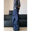 Cabbage Coke Stiff Dark Blue A-Line Slightly Curved Knife-Cut Jeans for Men and Women, Autumn Silhouette Raw Denim Wide-Leg Pants
