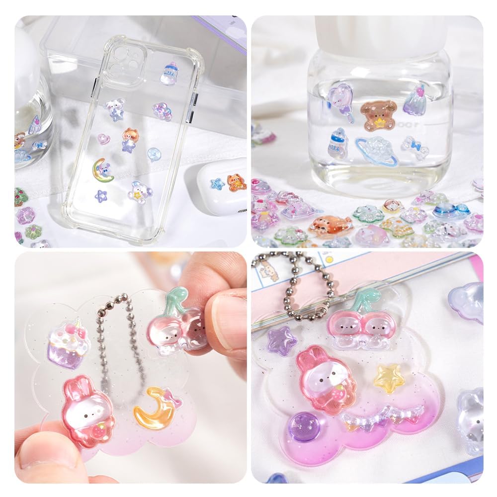 Set of 6 3D 3D Bubble Perfect for and Perfect Gift for Kids and Girls Stickers, Cute, Puffy, Jewel-Style, Stickers, Phones, DIY, Planners, Sticky,