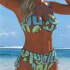 New Sexy European and American Bikini Print Lace-up Halter Swimsuit Women