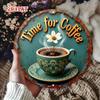 Vintage Coffee Metal Wall Art  Retro Time for Coffee Sign Teal  Gold D Flat Aluminum Tin Poster for Kitchen Easy Hang