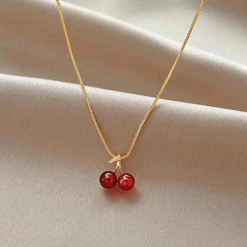 Red Cherry Shaped Dangle Earring for Women Korean Small Fresh Sweet Lovely Cherries Pendant Fruit Earrings Party Jewelry Gift