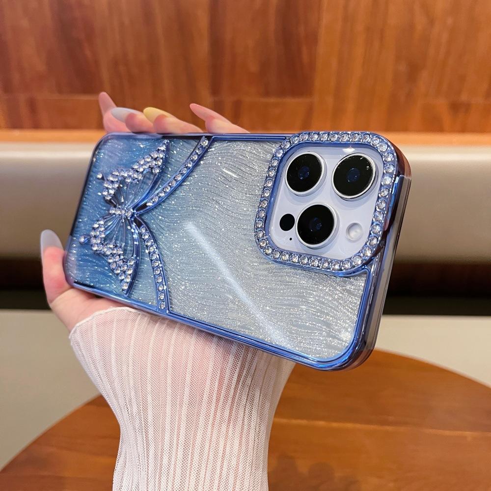 Electroplated Butterfly Is Suitable for iPhone16Promax Mobile Phone Case with Diamond Feeling Apple 15 Anti-drop Protective Case 13.